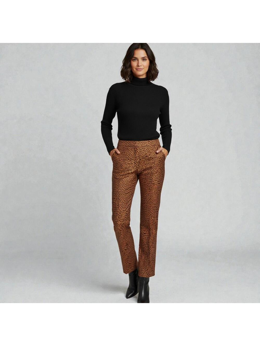 Kate Spade Floral Leopard Jacquard Crop Pants 8 Black Brown Animal Print Career